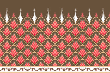 Pink, White on Brown. Geometric ethnic oriental pattern traditional Design for background,carpet,wallpaper,clothing,wrapping,Batik,fabric, illustration embroidery style