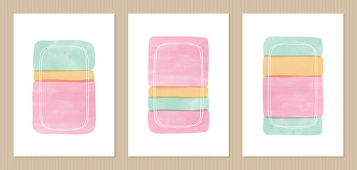 Sweet pink watercolor frame illustration set