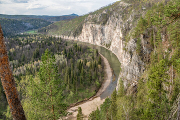 Ural, Bashkiria, mountains, Mambet rock, height 150 m, Zilim river, nature, landscape, spring,...