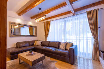 Obraz premium Interior of a luxury living room with wooden details