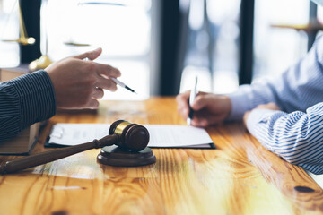 Consultation and conference of Male lawyers and professional businessman working and discussion...