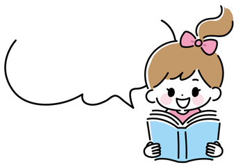 読書する子供　女の子のベクターイラスト　ふきだし