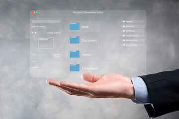 Document management concept. Virtual screen icons Document Management System DMS Online document...