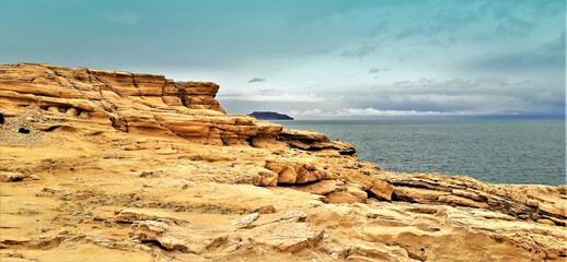 Fossils of tertiary sediments, sandstones, calcarenites and limestones of Tortonian algae, reef limestones of the Mesinian, in the Playazo de Rodalquilar, Natural Park of Cabo de Gata, Almería, spain,