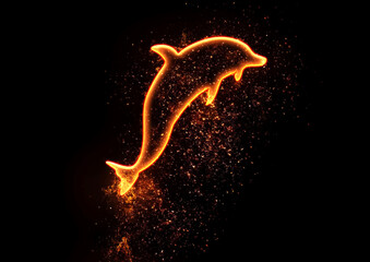 イルカの形に燃え上がる炎のイラスト