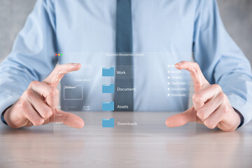 Document management concept. Virtual screen icons Document Management System DMS Online document...