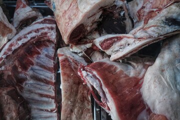 Meat in the meat aisle at the market.
