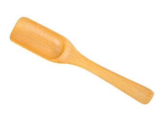 Top view of blank wooden scoop isolated on white background