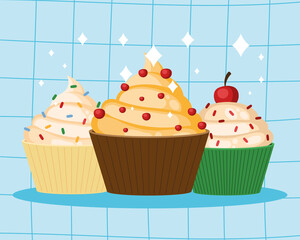three delicious cupcakes