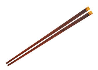 Wooden chopsticks isolated on white background.