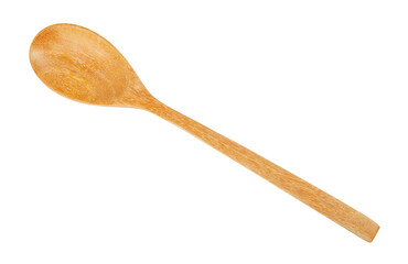 Top view of blank wooden spoon isolated on white background.
