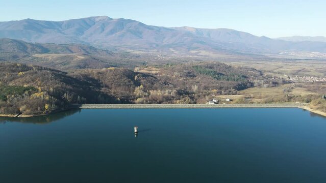 Aerial view of Srechenska Bara Reservoir, Montana Region, Bulgaria