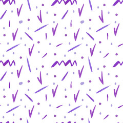 Watercolor seamless Valentine's Day pattern in lilac on white isolated background.Spring,abstract,hand painted floral print.Designs for scrapbooking,packaging,wrapping paper,textiles,fabric.