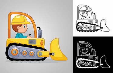 Cartoon of little boy driving bulldozer © Bhonard21
