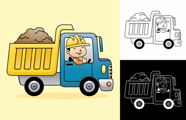 Cartoon of truck with funny driver