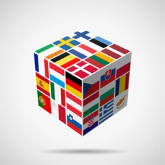 European Union after Brexit. Cube with the flags of the 27 EU member states.