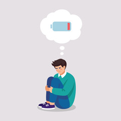 Tired boy suffers by symptoms of depressive disorder, no energy, owerworked.