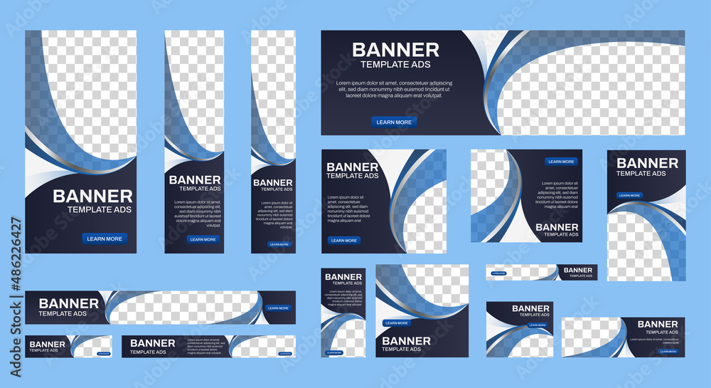 Aufkleber business banner design web template set, horizontal header web banner. black and blue. cover header 