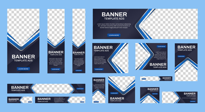 Business banner design web template Set, Horizontal header web banner. Black and blue. cover header background for website design, Social Media Cover ads banner, flyer, invitation card
