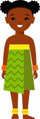Vector illustration of african american, hawaiian children.   African women dressed in national costumes.