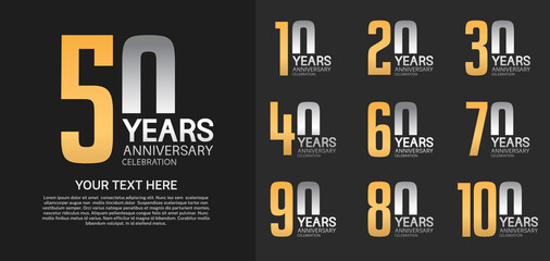 set of anniversary premium logo with gold and silver color isolated on black background