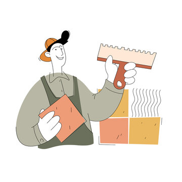 A construction worker character. Plasterer. Vector illustration of a flat style isolated on a white background.
