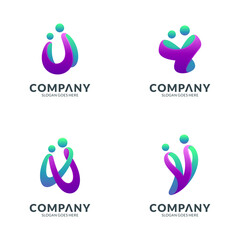 collection of caring family logo templates combination with abstract shapes