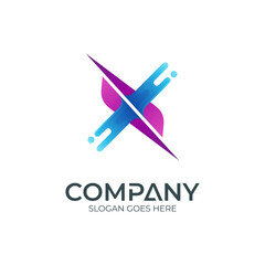 letter X logo template combination with water shape
