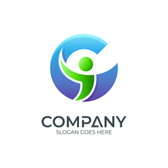 letter C logo design combination with people shape