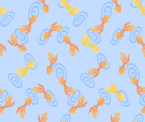 Japanese Swimming Gold Fish Vector Seamless Pattern