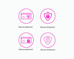 Set of secure payment, secure checkout line icon 
