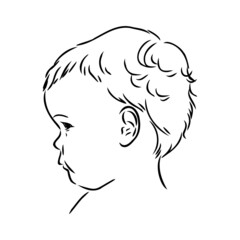 Hand drawn little girl's portrait in profile, Vector sketch isolated on white background, Line art illustration
