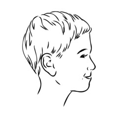 Hand drawn little kid portrait in profile, Vector sketch isolated on white background, Line art illustration