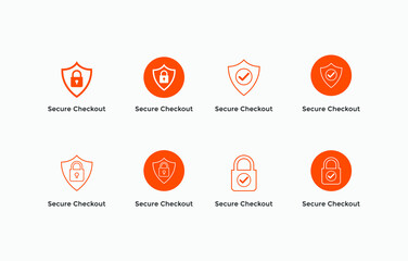 Set of secure payment, secure checkout line icon 
