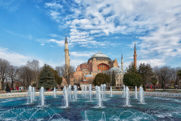 Fountain on Sultanahmet square in front of Blue Mosque in Istanbul. St. Sophia Cathedral