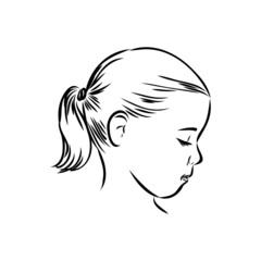 Hand drawn little kid portrait in profile, Vector sketch isolated on white background, Line art illustration