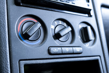 Fototapeta premium Mechanical control panel for car fan heating, air conditioning.