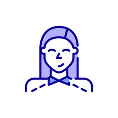Cute student girl with long hair wearing a jumper. Pixel perfect, editable stroke color avatar icon