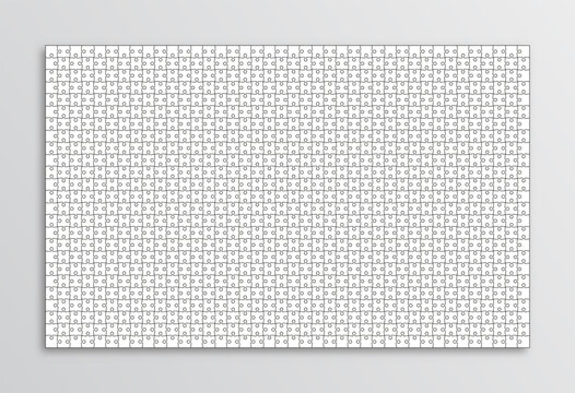 Puzzle pieces set. Jigsaw outline grid. Scheme of thinking game. Modern background with 1000 shapes. Simple frame tiles with mosaic details. Cutting template. Vector illustration.