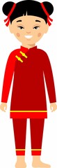 Vector illustration of chinese children, girl, people. Asian woman dressed in national costumes.
