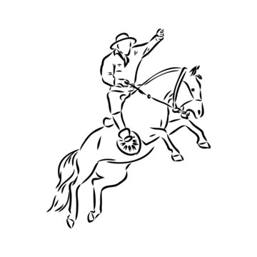 An hand drawn freehand vector - RODEO. Scene from the american culture.