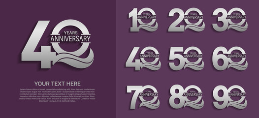 set of anniversary premium logo with silver color isolated on purple background
