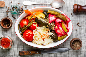Pickled vegetables and sauerkraut.