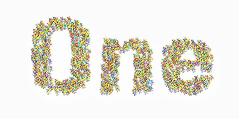 「One」の文字の形に並んだ人々の3Dイラスト素材