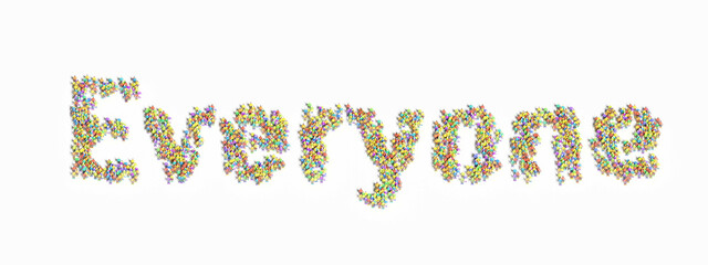 「Everyone」の文字の形に並んだ人々の3Dイラスト素材