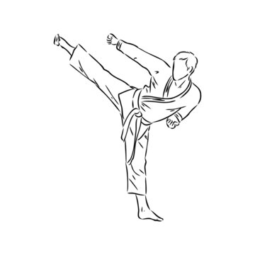 recommend clip art: Karate kick technique sketch illustration. Asian martial art sport hand drawn design
