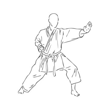 recommend clip art: Karate kick technique sketch illustration. Asian martial art sport hand drawn design