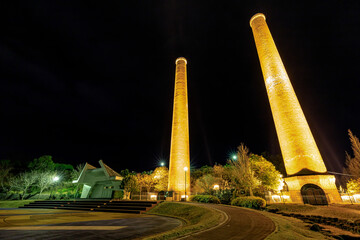 ライトアップされた煙突　田川市石炭記念公園　福岡県田川市　Illuminated...