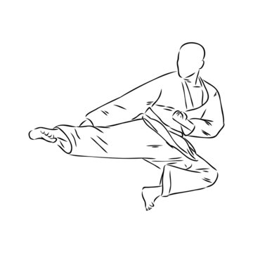 recommend clip art: Karate kick technique sketch illustration. Asian martial art sport hand drawn design
