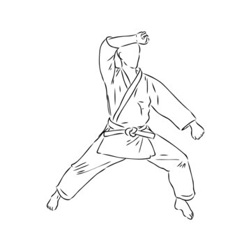 recommend clip art: Karate kick technique sketch illustration. Asian martial art sport hand drawn design